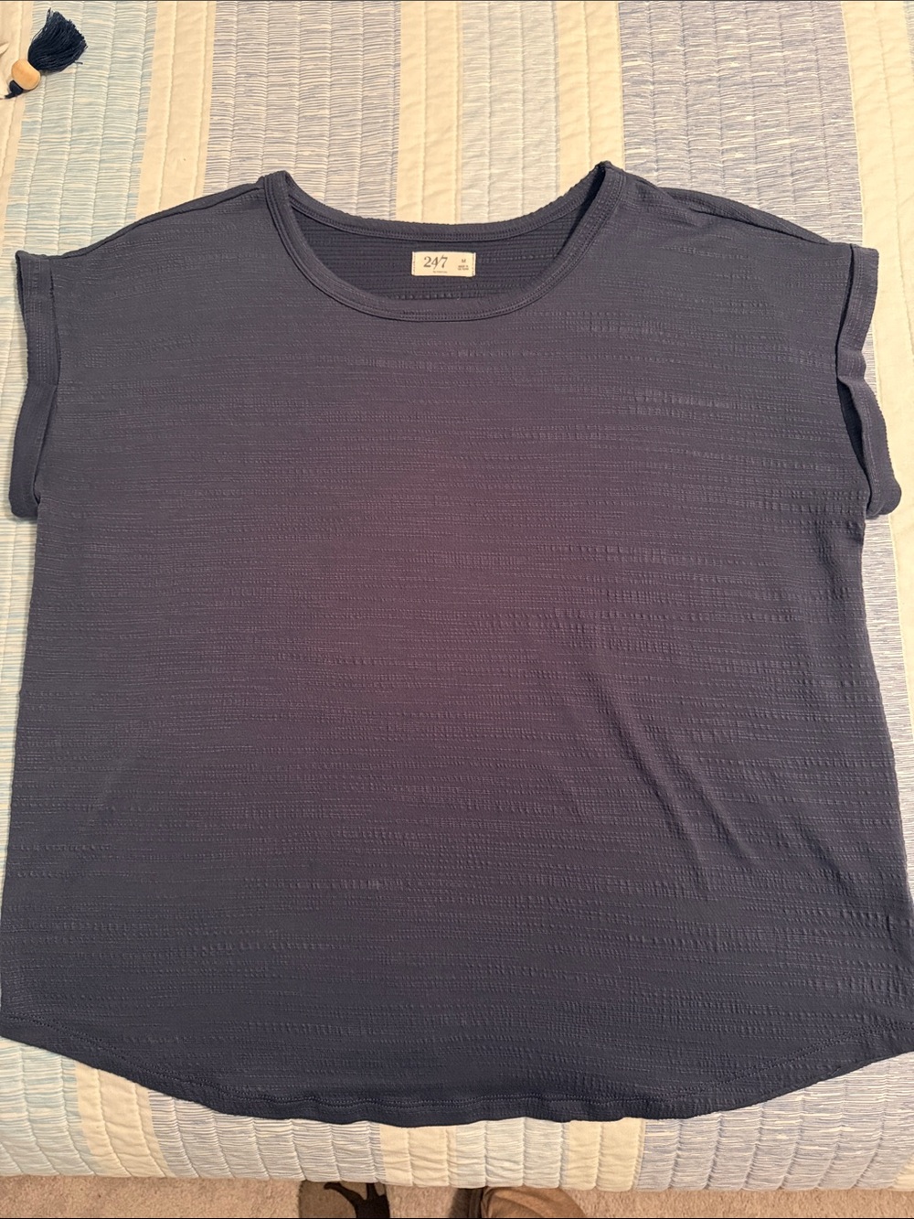 Soft Textured Navy Short Sleeve Scoop Neck Tee - Picture 8 of 8